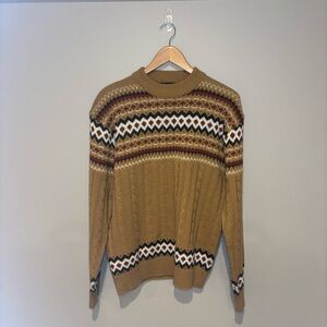 VINTAGE JCPENNEY Men’s Grandpa Cable-knit Brown Acrylic Sweater Size XL